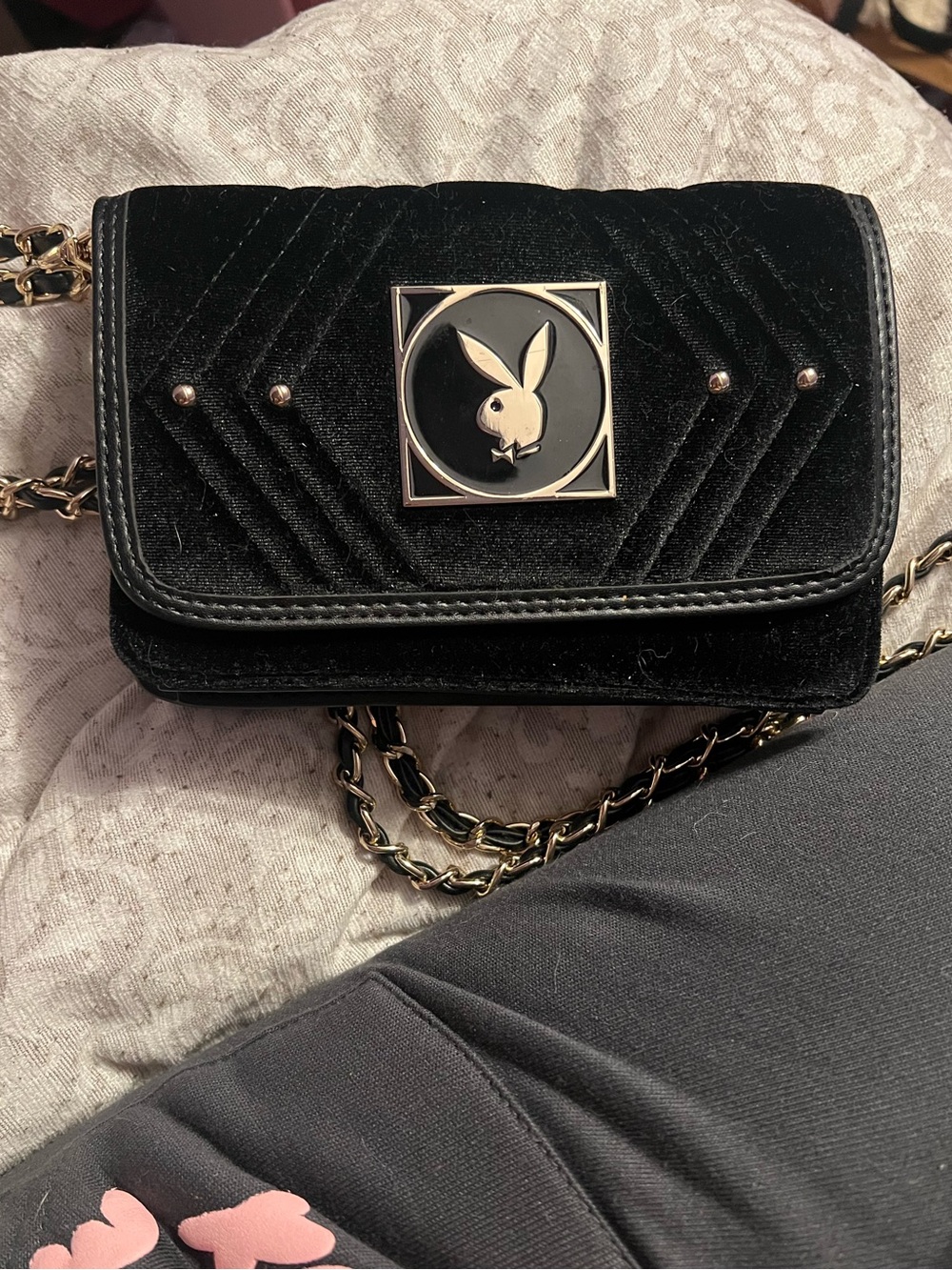 Playboy Black Velvet Chain Crossbody Bag